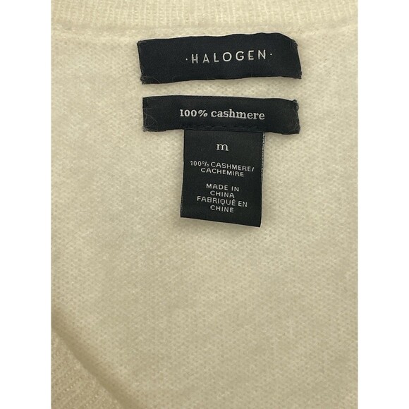 Halogen Cashmere Sweater Ivory Off-White V-Neck Long Sleeve Women's Size Medium - Picture 3 of 11